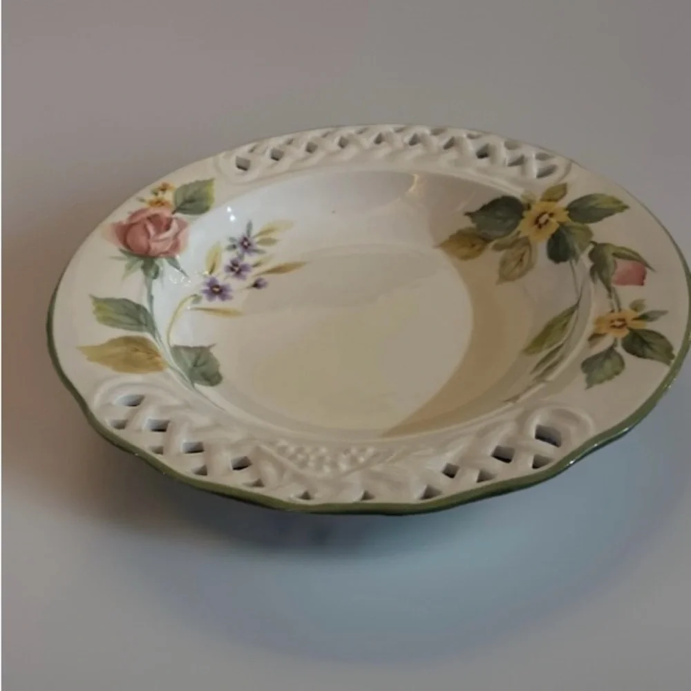 Hand painted BRUNELLI Ceramic Pierced Rimmed 11.75” TIFFANY Set Of 2